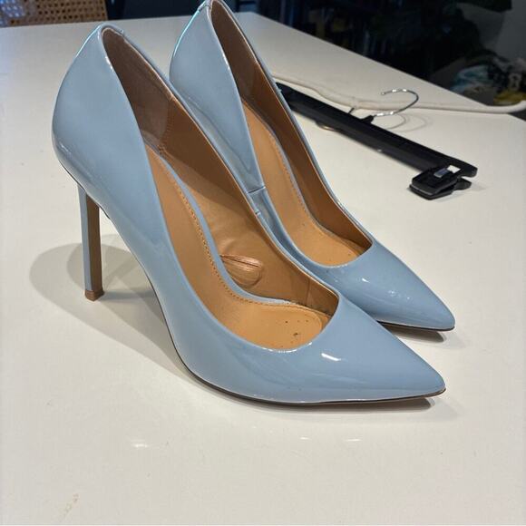 Express Sky Blue Patent Leather Pointy Stiletto Heels Sz 9 - Picture 3 of 8